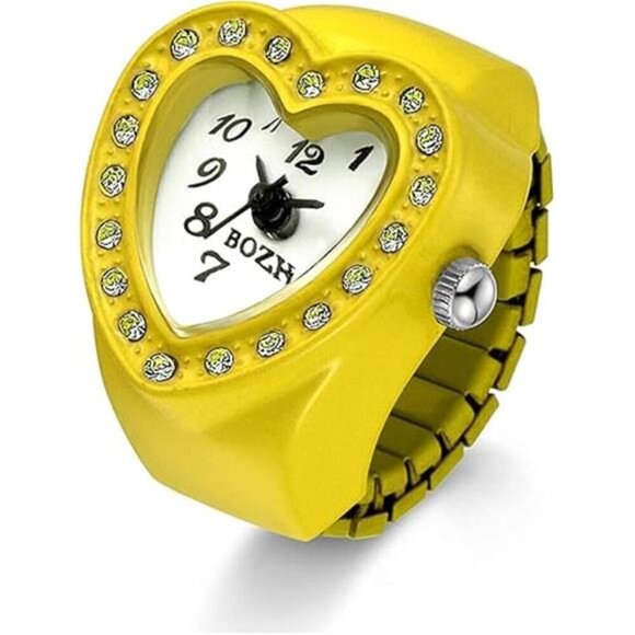 Yellow Heart-Shaped Crystal Watch Ring – Fun and Stylish Accessory - Picture 7 of 7